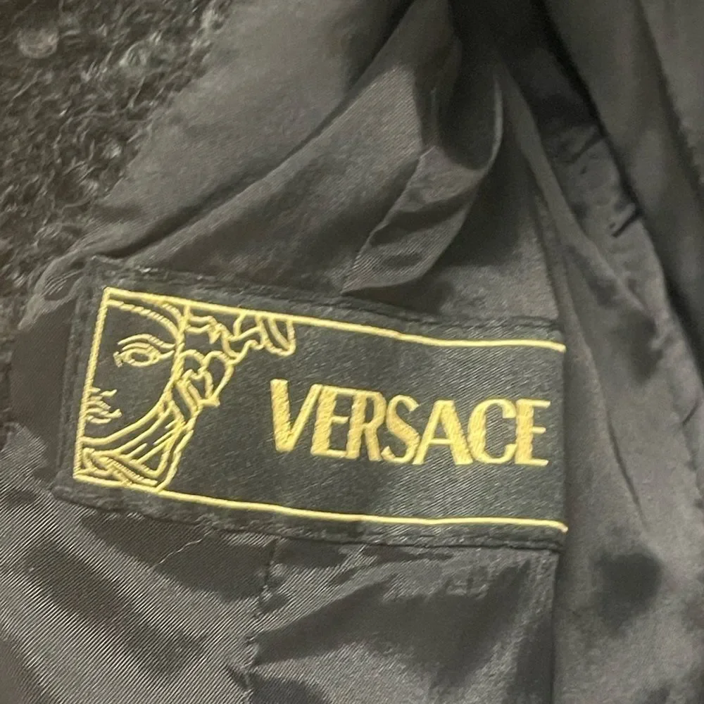 Versace Black Bouclé Wool Military Coat Gold Medusa Buttons. Size Small - Picture 3 of 6